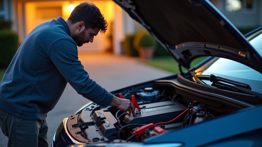 using jumper cables and another car